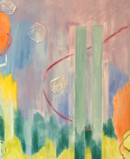 Acrylic abstract painting of twin towers with spirits ascending. Painted on the 10th anniversary of 9/11, September, 2011