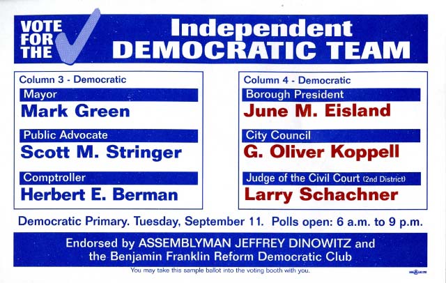 Volante de campaña de las primarias demócratas de Nueva York