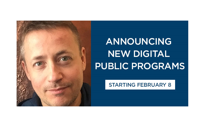A composite image features a professional headshot on the lefthand side of Thomas Hegghammer, a terrorism expert, and text to the right that reads, "Announcing new digital public programs, Monday, February 8."
