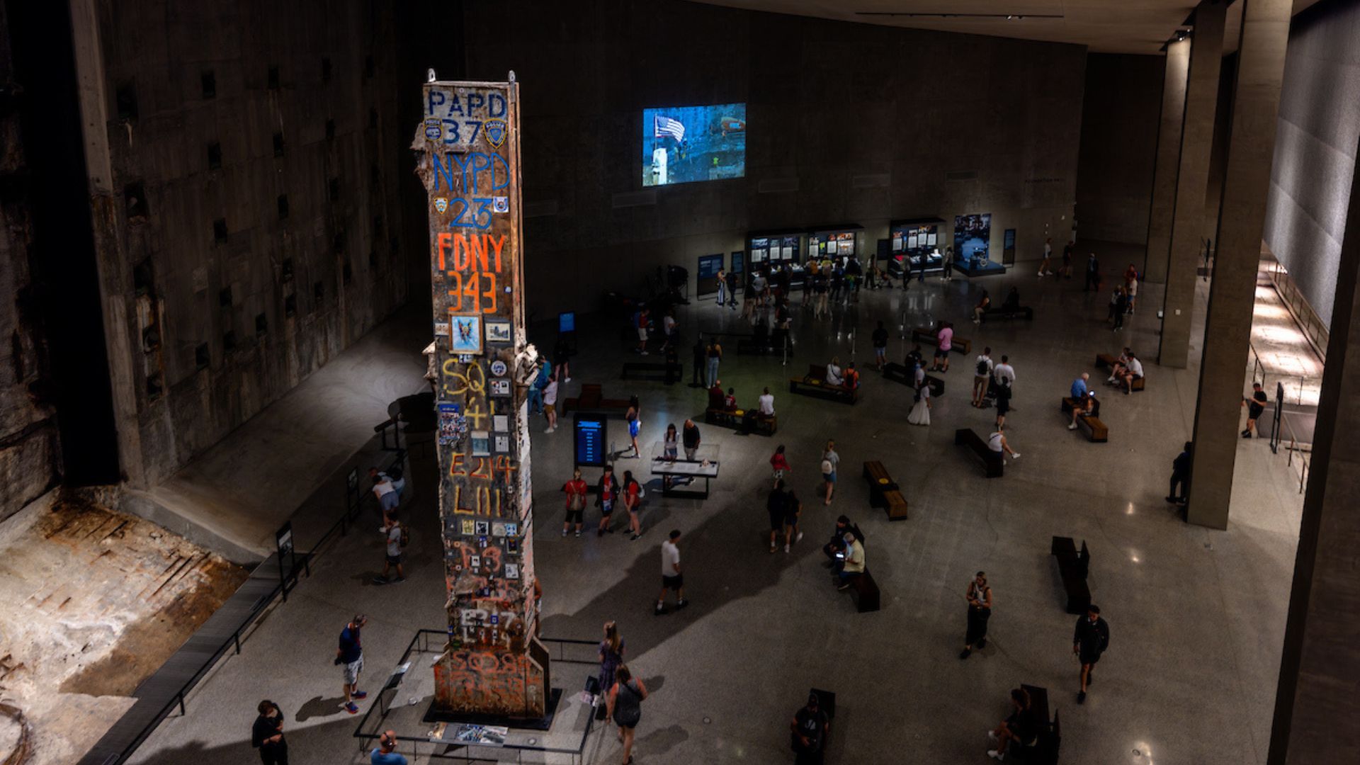 Aerial view of the Museum's Foundation Hall, with the Last Column as the centerpiece