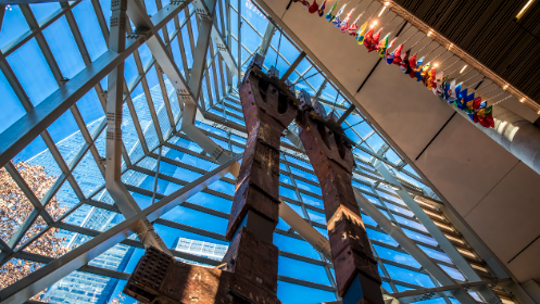 Beams from the World Trade Center on display in the Museum