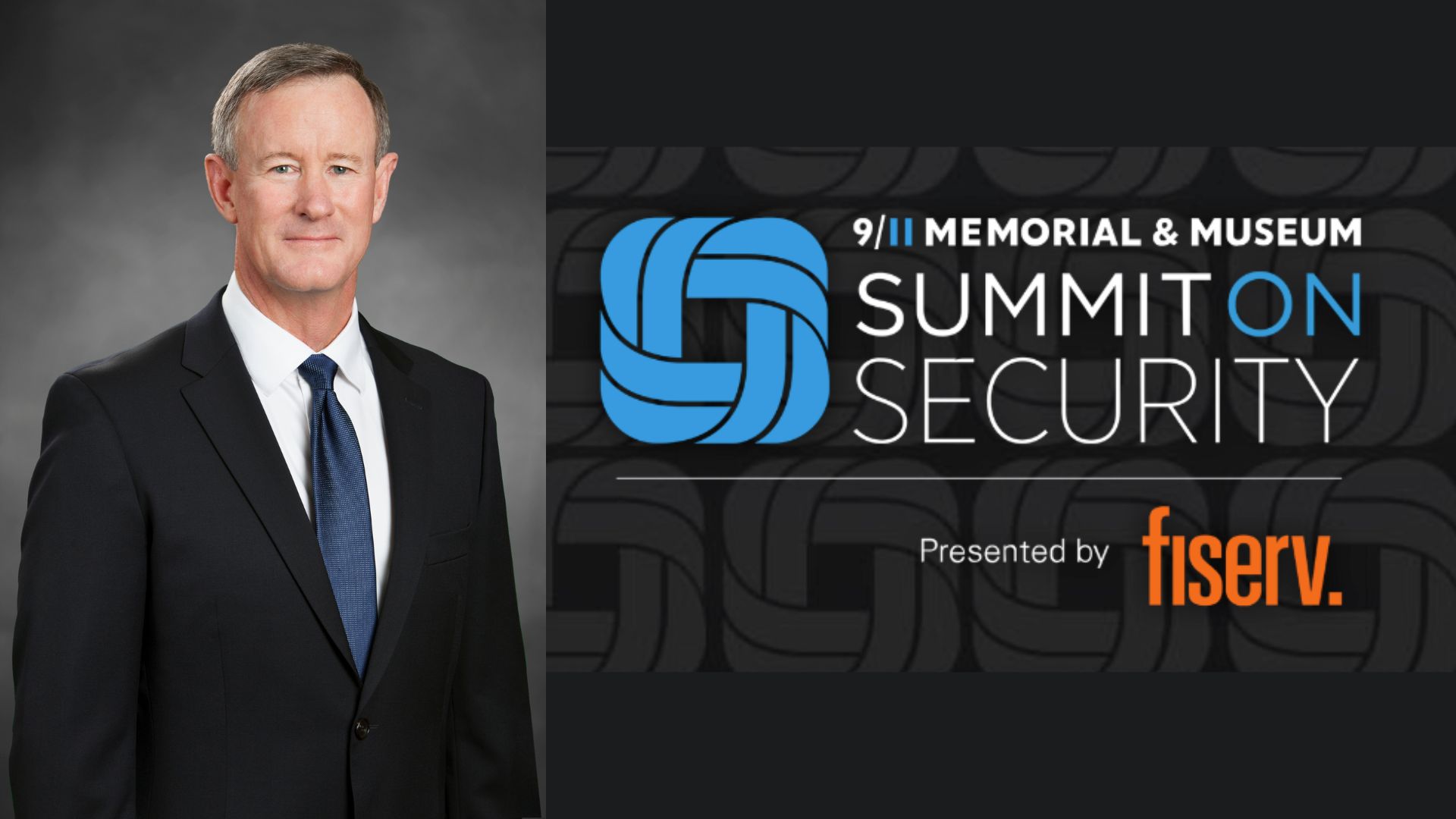 Headshot of Admiral William McRaven on the left, and Summit on Security logo on right