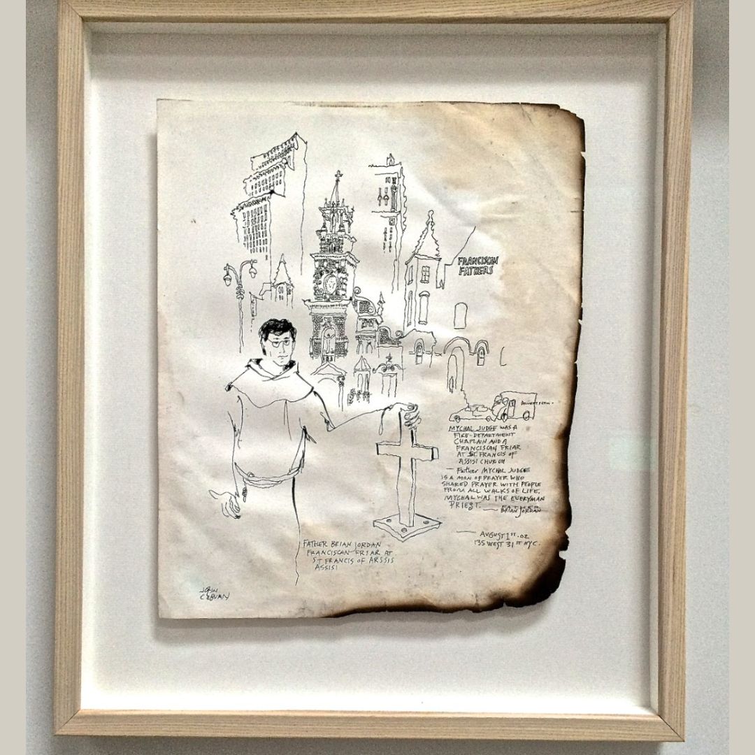Drawing depicting Father Brian Jordan at Ground Zero