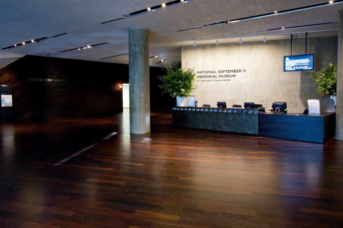 Concourse lobby open with no tables, darkly lit