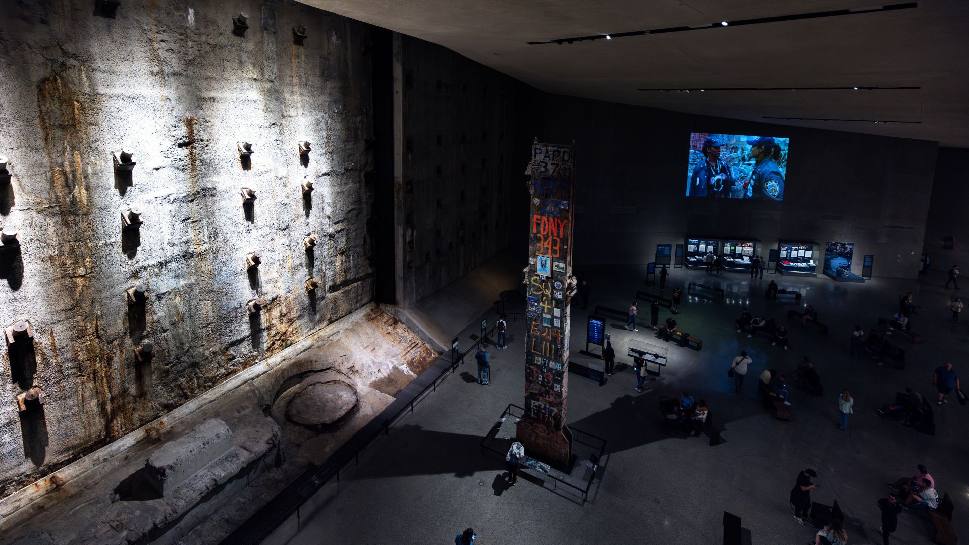 Birdseye view of Foundation Hall with Slurry Wall illuminated