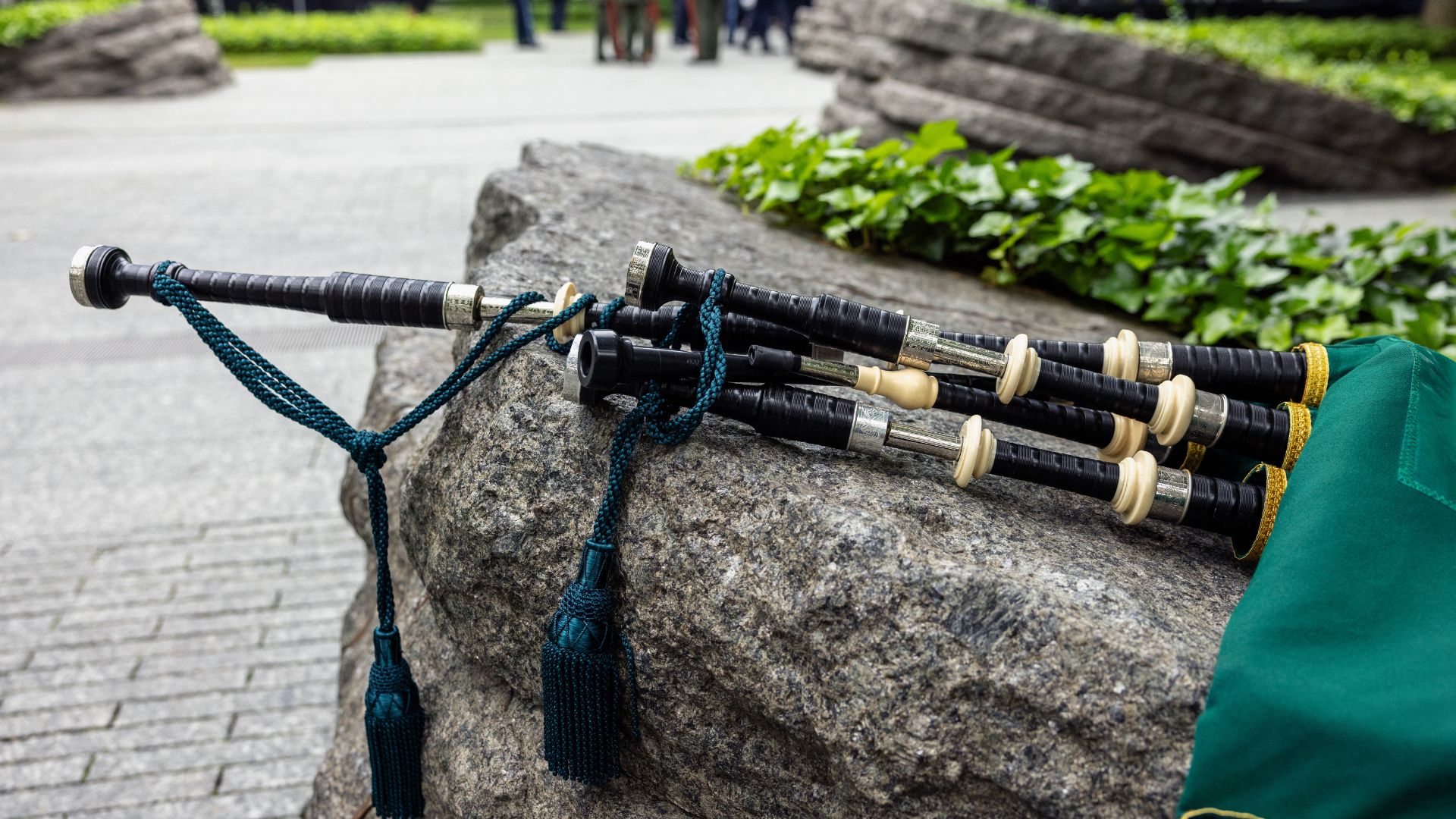 Bagpipes on a Memorial Glade monolith