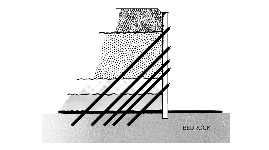 A black-and-white rendering shows one part of the slurry wall method. 