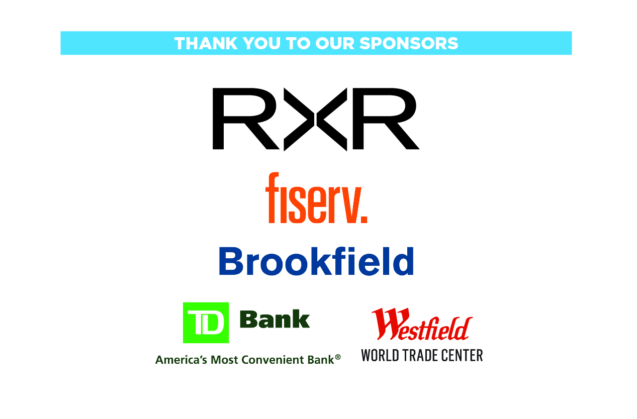 sponsorship graphic: RXR, fiserv, Brookfield, TD Bank, and Westfield WTC 