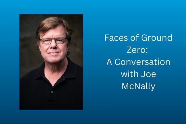 Faces of Ground Zero: A Conversation with Joe McNally set beside the photographer's photo where he smiles wearing a black shirt