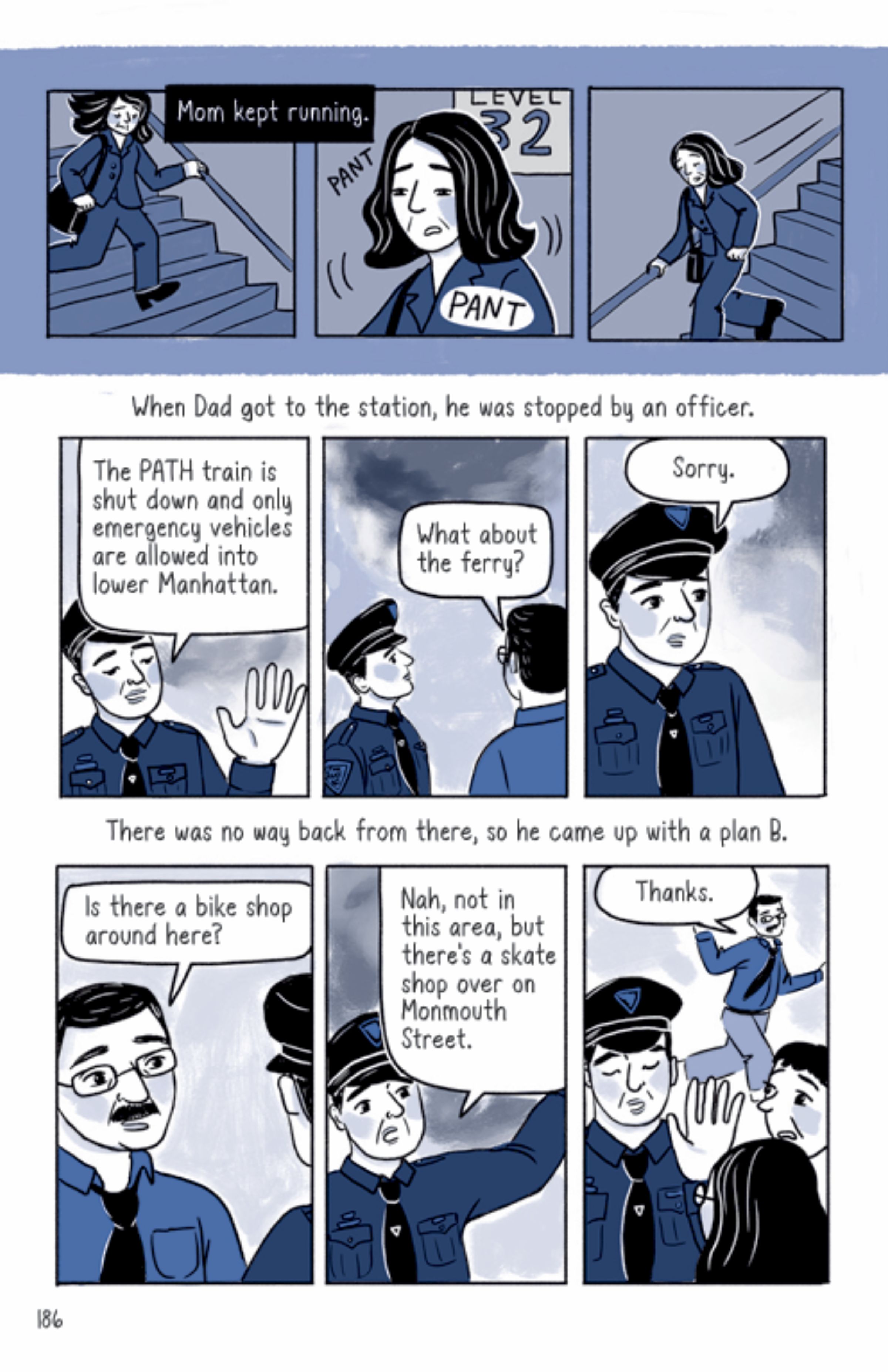 sketch panels of a comic about 9/11 where a daughter talks about her mom's experience