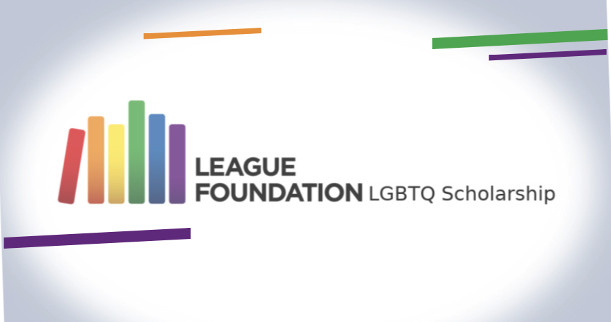 Logo for the LEAGUE FOUNDATION, with rainbow-colored stack and black lettering
